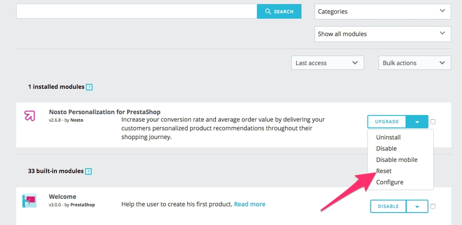 Reset Nosto module